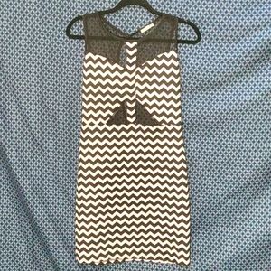 LAMP - Short sleeveless white and black dress with black mesh cutouts. Size- XL